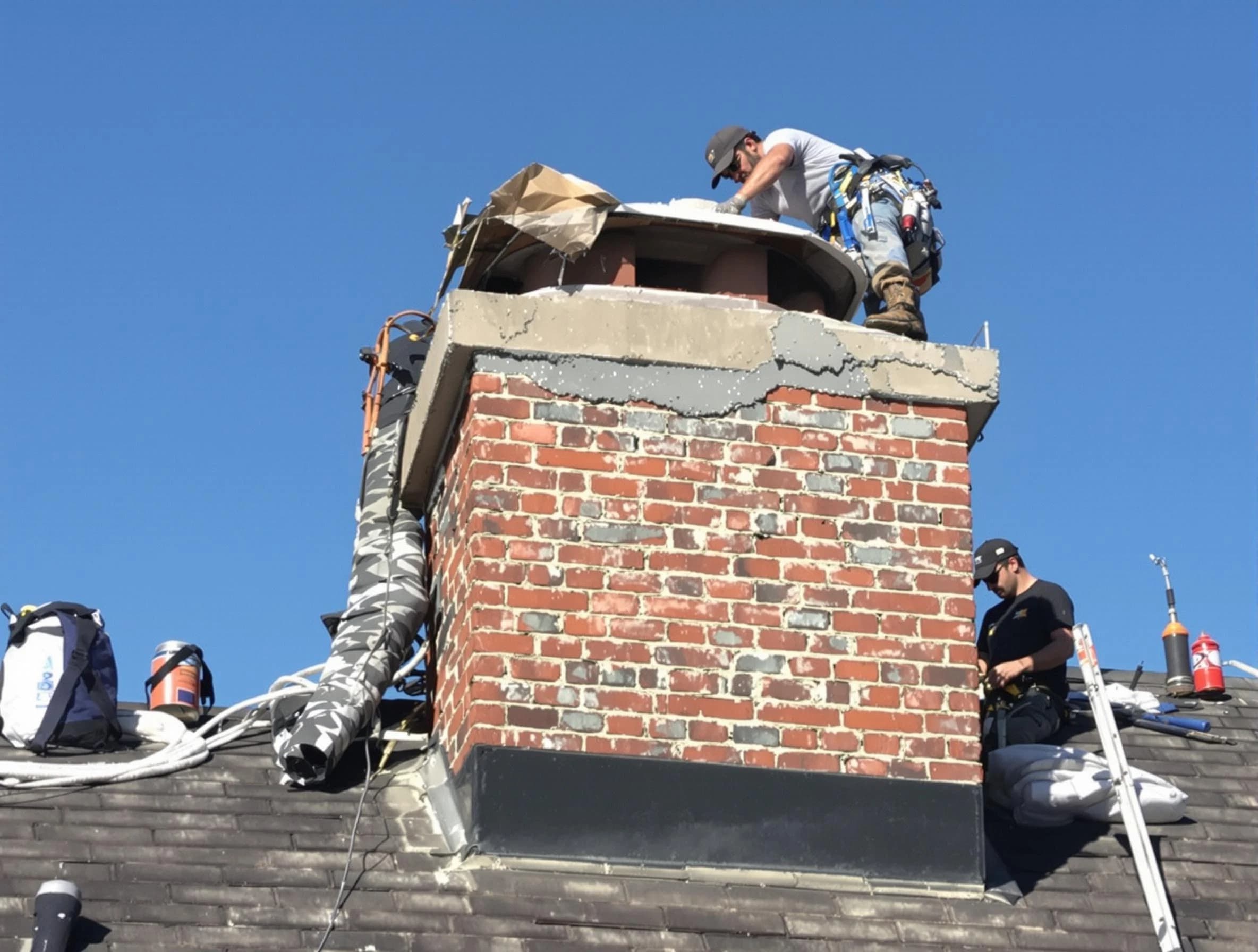 Cumberland Chimney Sweep installing a custom chimney crown in Cumberland, RI
