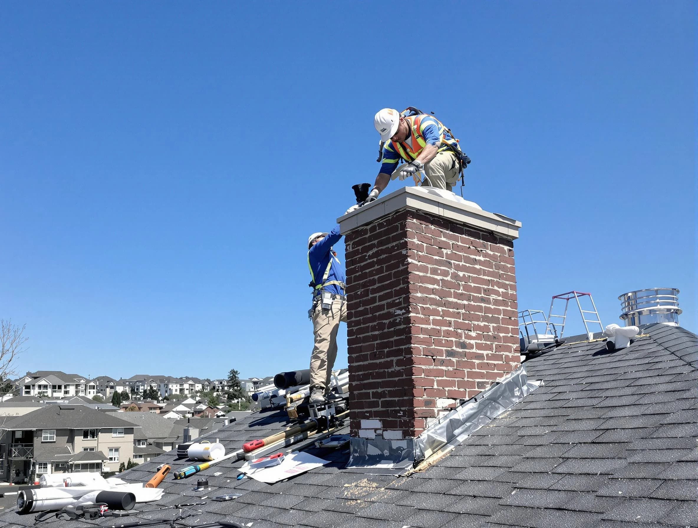 Cumberland Chimney Sweep repairing a chimney crown in Cumberland, RI