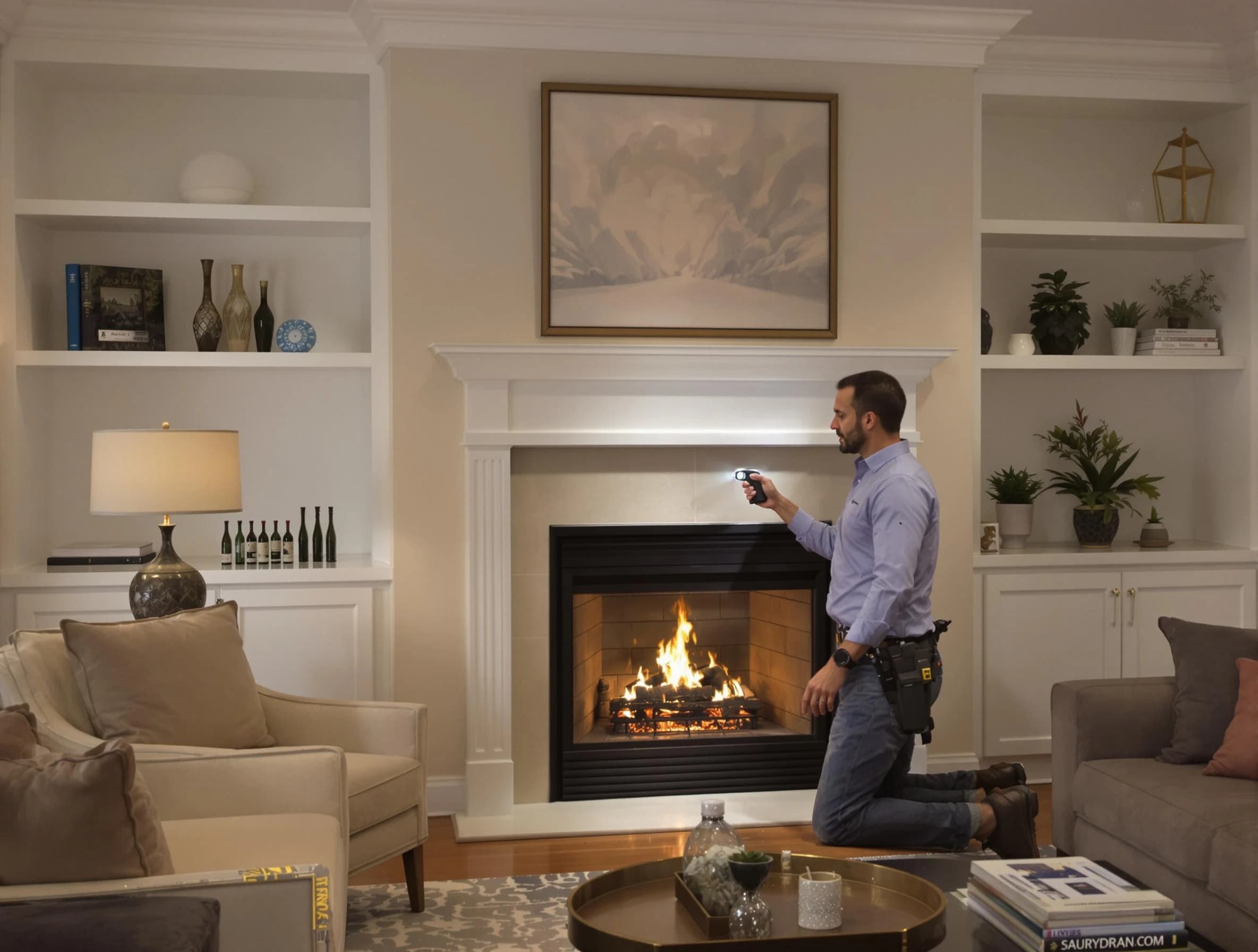 Cumberland Chimney Sweep conducting a fireplace safety inspection in Cumberland, RI