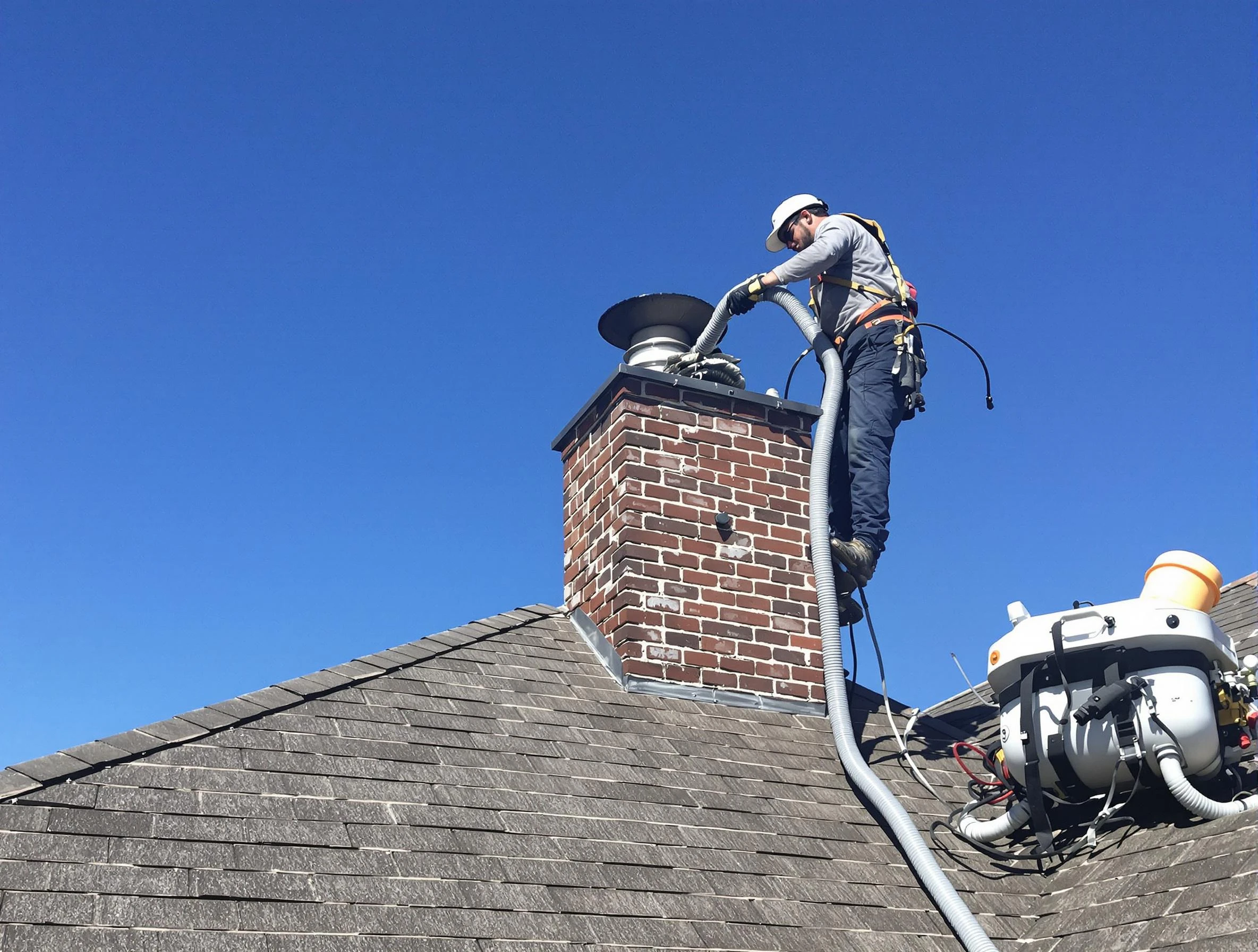 Dedicated Cumberland Chimney Sweep team member cleaning a chimney in Cumberland, RI