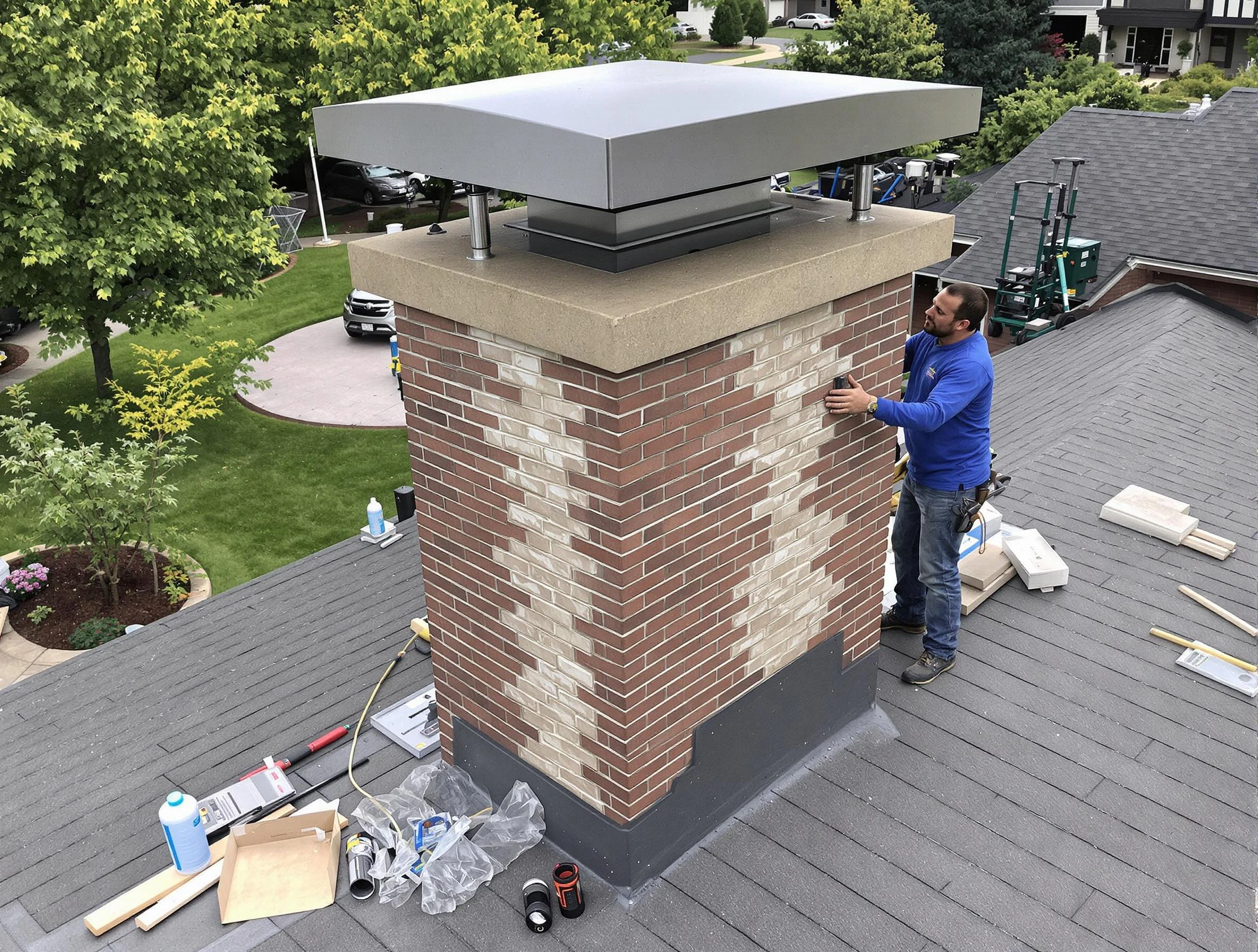 Cumberland Chimney Sweep team working on a custom chimney remodel in Cumberland, RI