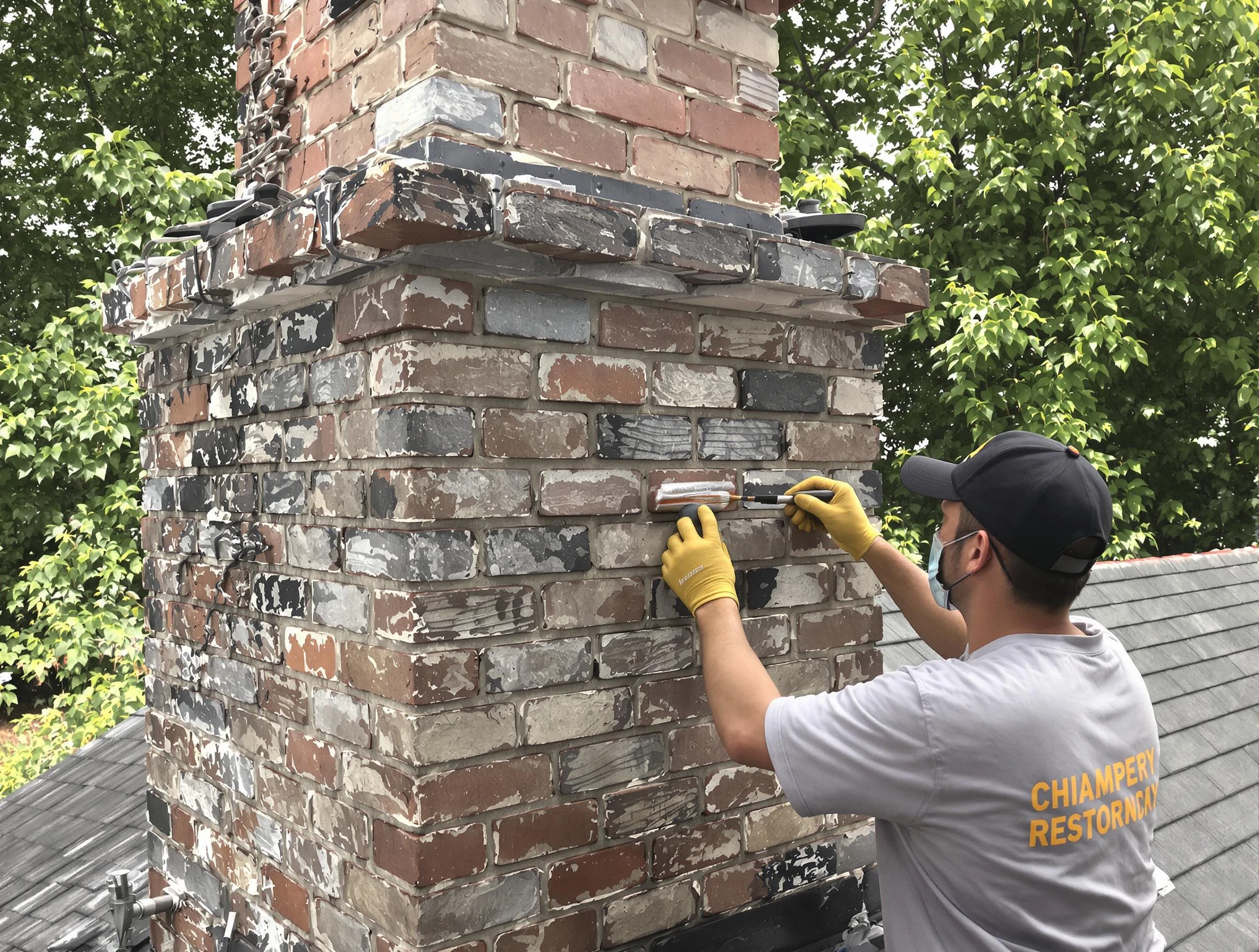 In-progress chimney restoration by Cumberland Chimney Sweep in Cumberland, RI